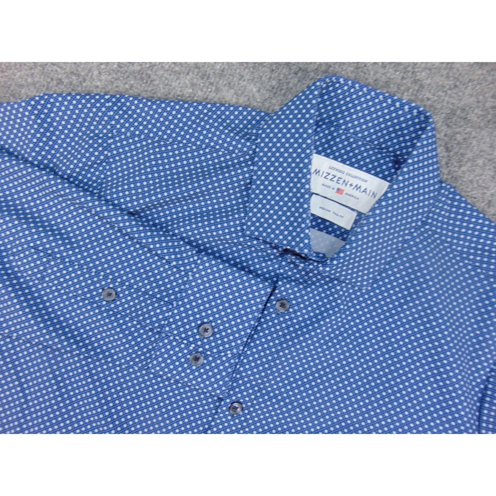 Mizzen+Main Leeward Shirt Mens Medium Blue Geometric Trim Fit Performance Button